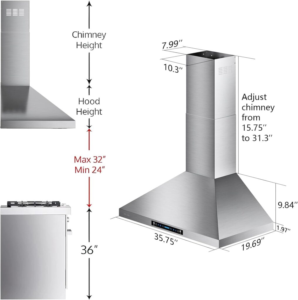 HisoHu range hood Dimensions